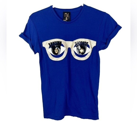 Nil & Mon Tops - Nil & Mon Blue Appliqué T-Shirt
